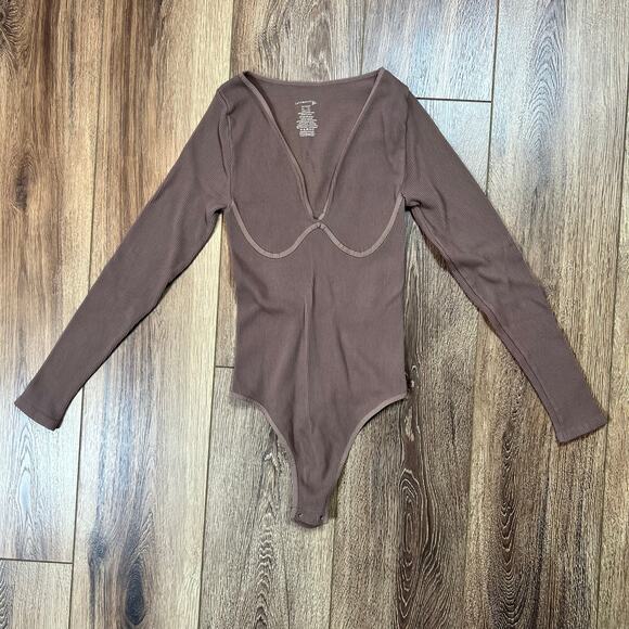 Intimately Free People Brown Seamless Meg Long Sleeve Bodysuit - Picture 1 of 5